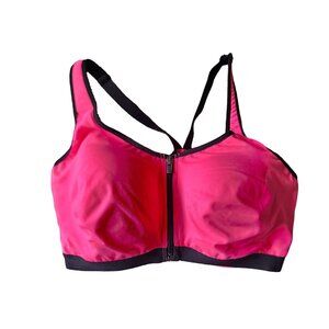 Victoria’s Secret Sport Fuchsia Pink Black Front Zip Racerback Sports Bra 36DDD